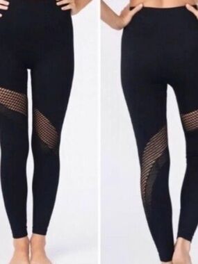 ZYIA ACTIVE Black Angle Performance High Rise  Leggings  7/8 cut outs